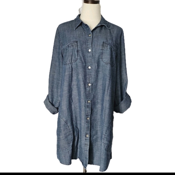 J. Jill Dresses & Skirts - J Jill Large Longsleeve Button Frontt  Roll Tab Chambray   Denim Shirt Dress
